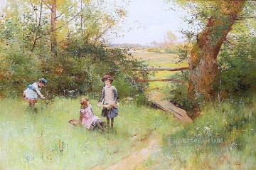Gathering May Flowers Alfred Glendening JR child kids kids child impressionism Oil Paintings